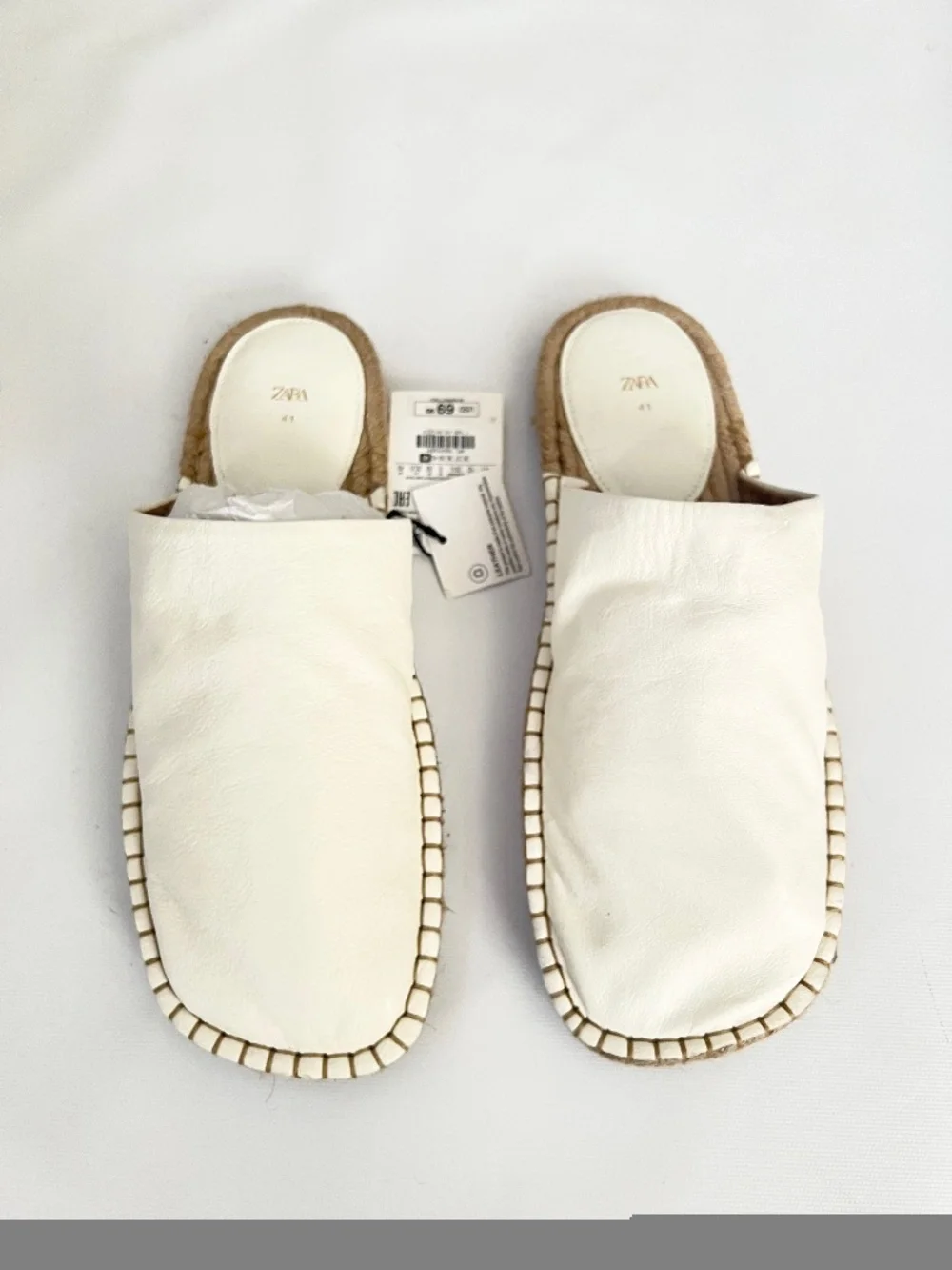 ZARA WHITE LEATHER OPEN BACK ESPADRILLES